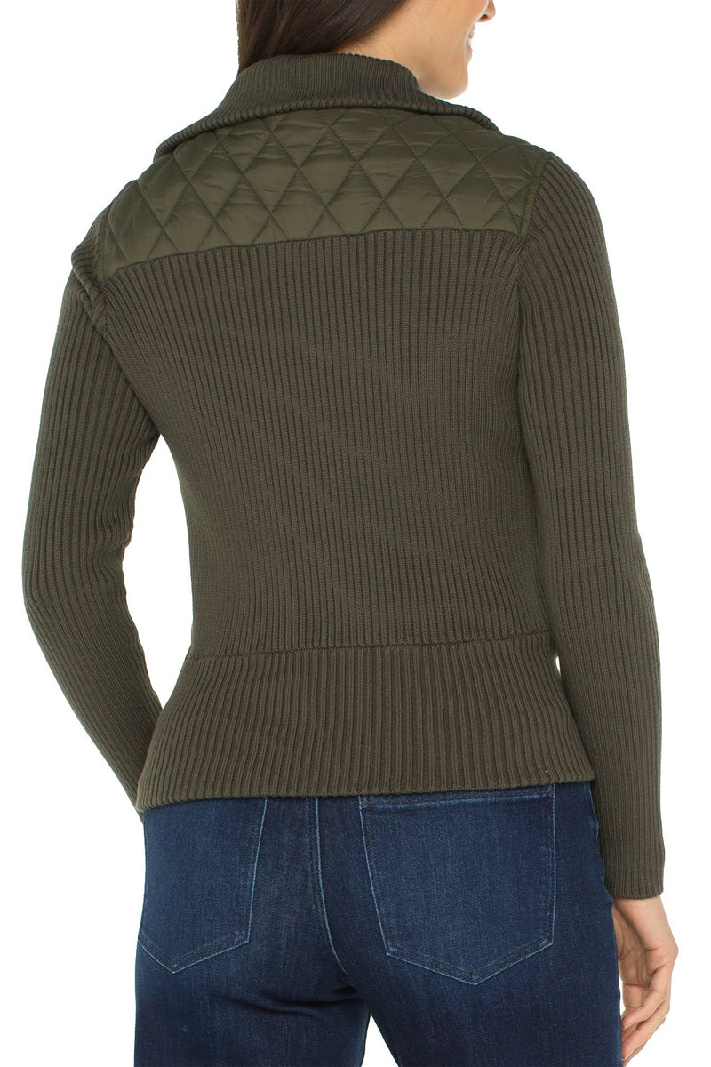 Quilted Zip Front Sweater Jacket