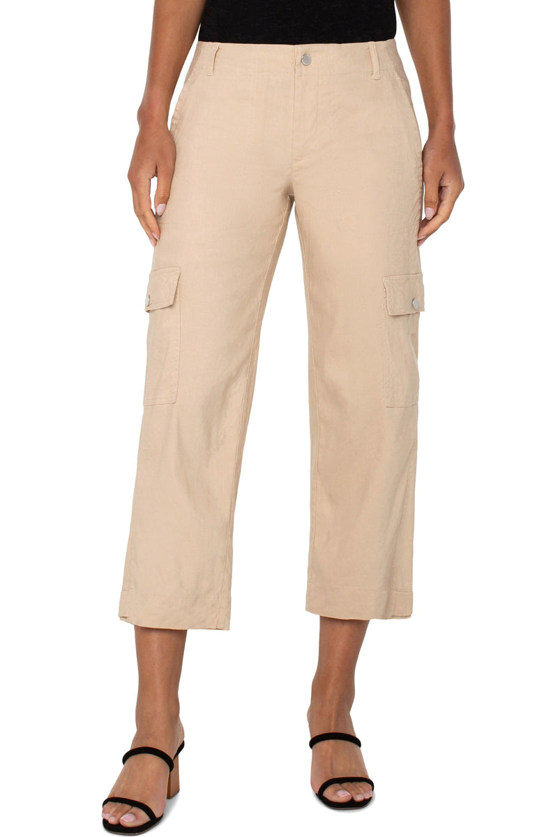 Linen Blend Utility Crop Cargo Pants
