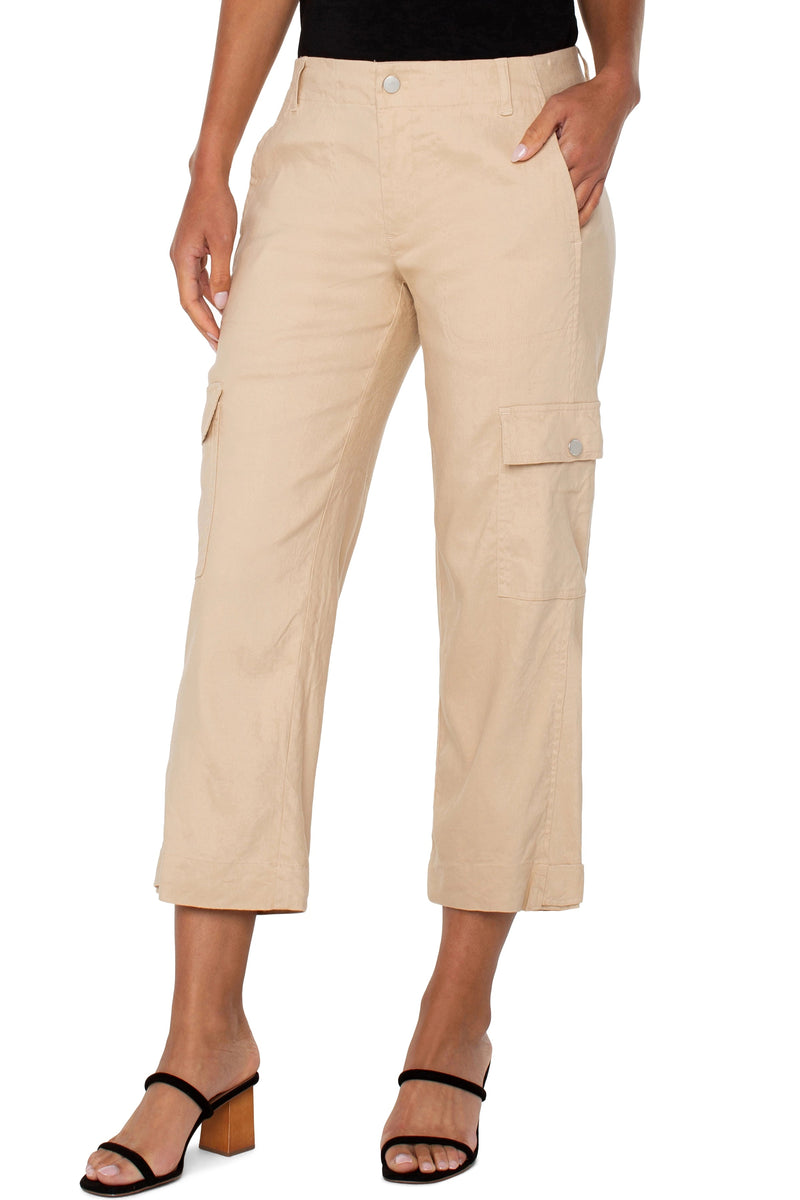 Linen Blend Utility Crop Cargo Pants