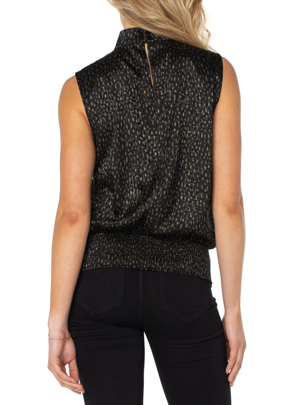 Mock Neck Slit Front Sleeveless Top