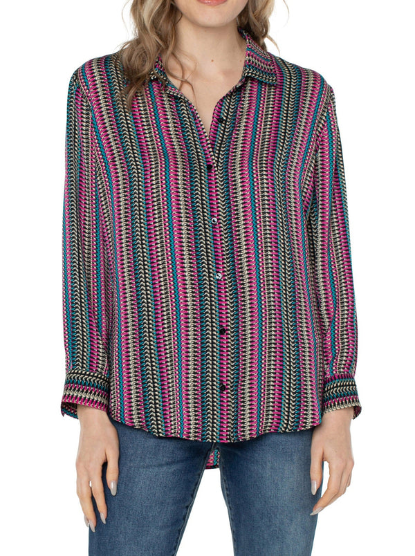 Multi Stripe Button Front Blouse