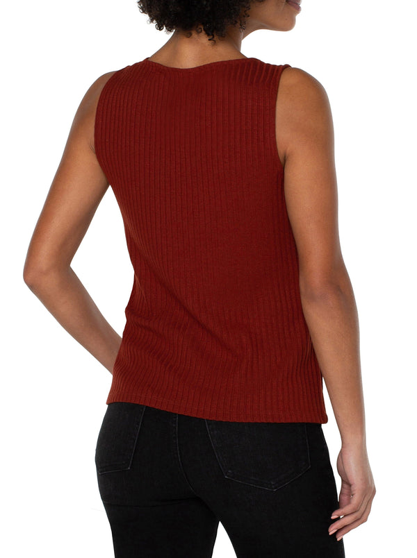 Boat Neck Sleeveless Rib Knit Top