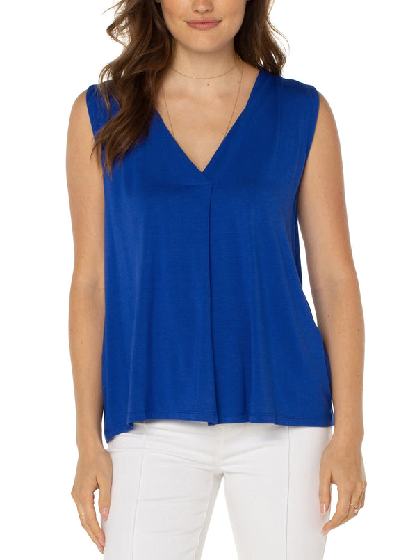 Sleeveless V-neck Knit Top - bombshell blue