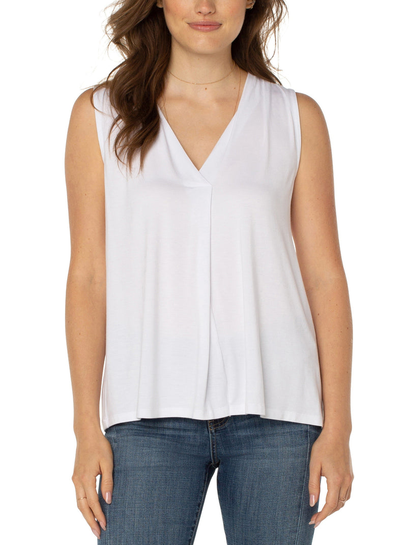 Sleeveless V-neck Knit Top - white