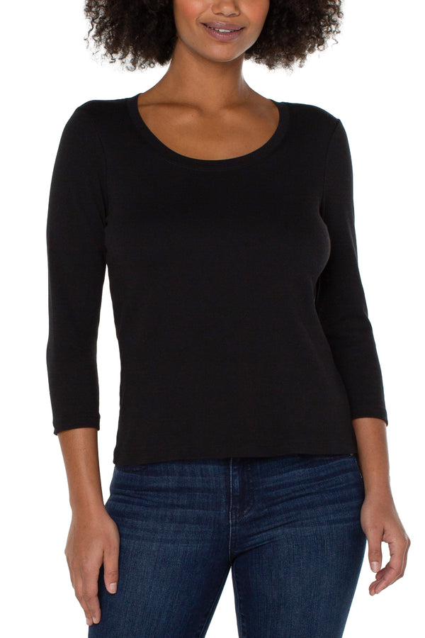 3/4 Sleeve Scoop Neck Knit Tee