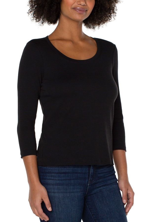 3/4 Sleeve Scoop Neck Knit Tee