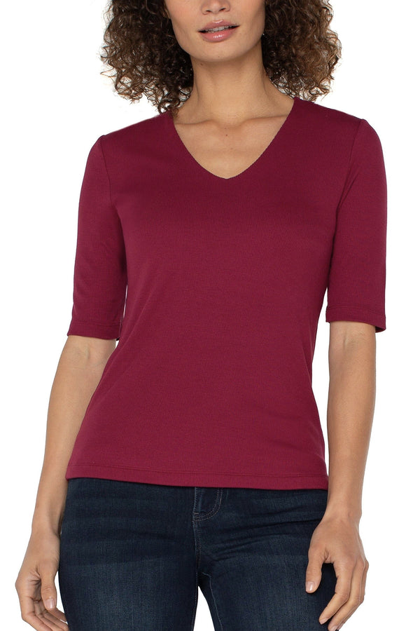 Double Layer V-Neck Rib Knit Top