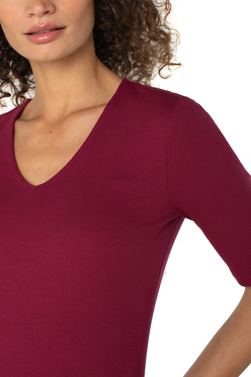 Double Layer V-Neck Rib Knit Top