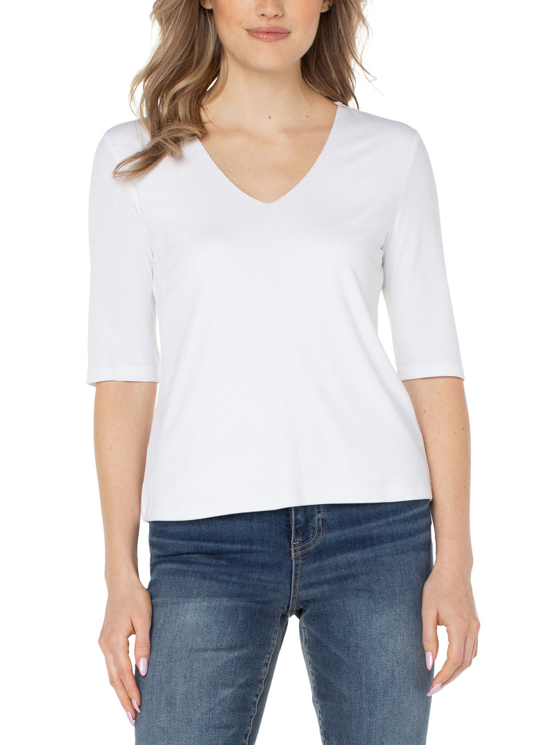 Double Layer V-Neck Rib Knit Top