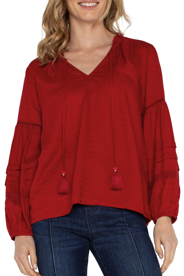 Tie Front Popover Shirred Blouse