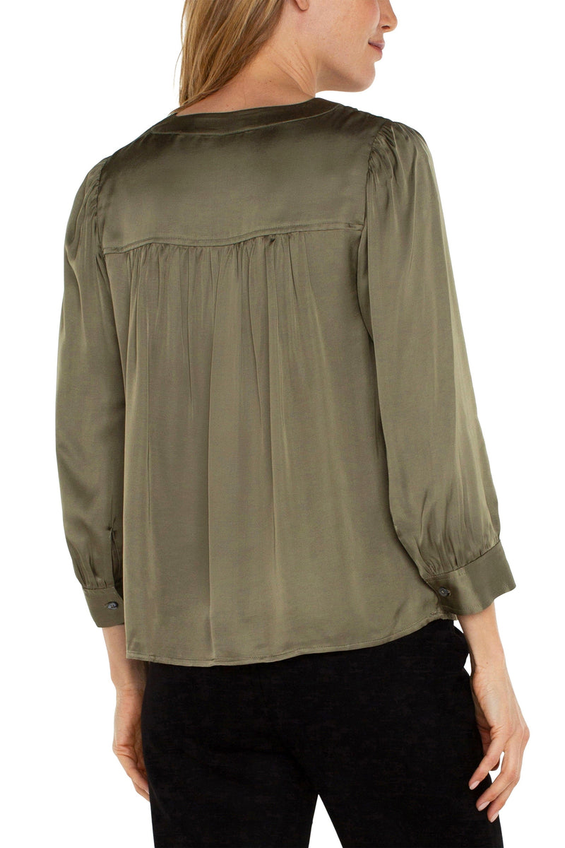 Pleated Neck Woven Blouse