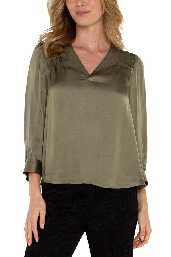 Pleated Neck Woven Blouse