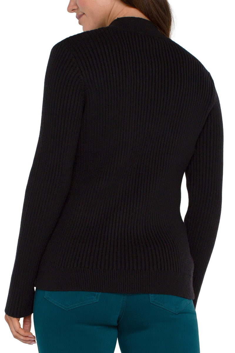 Mock Neck Cable Knit Sweater - black