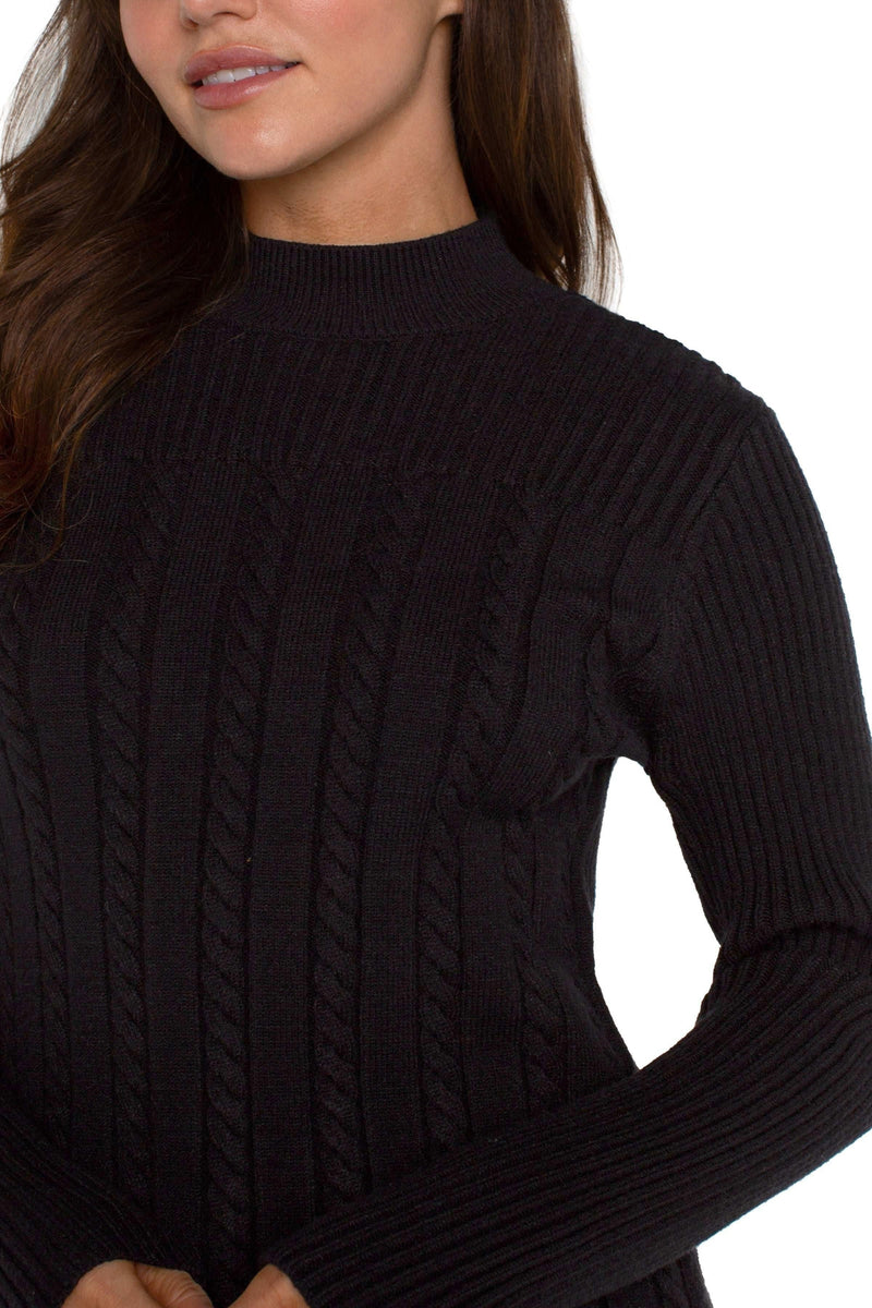 Mock Neck Cable Knit Sweater - black