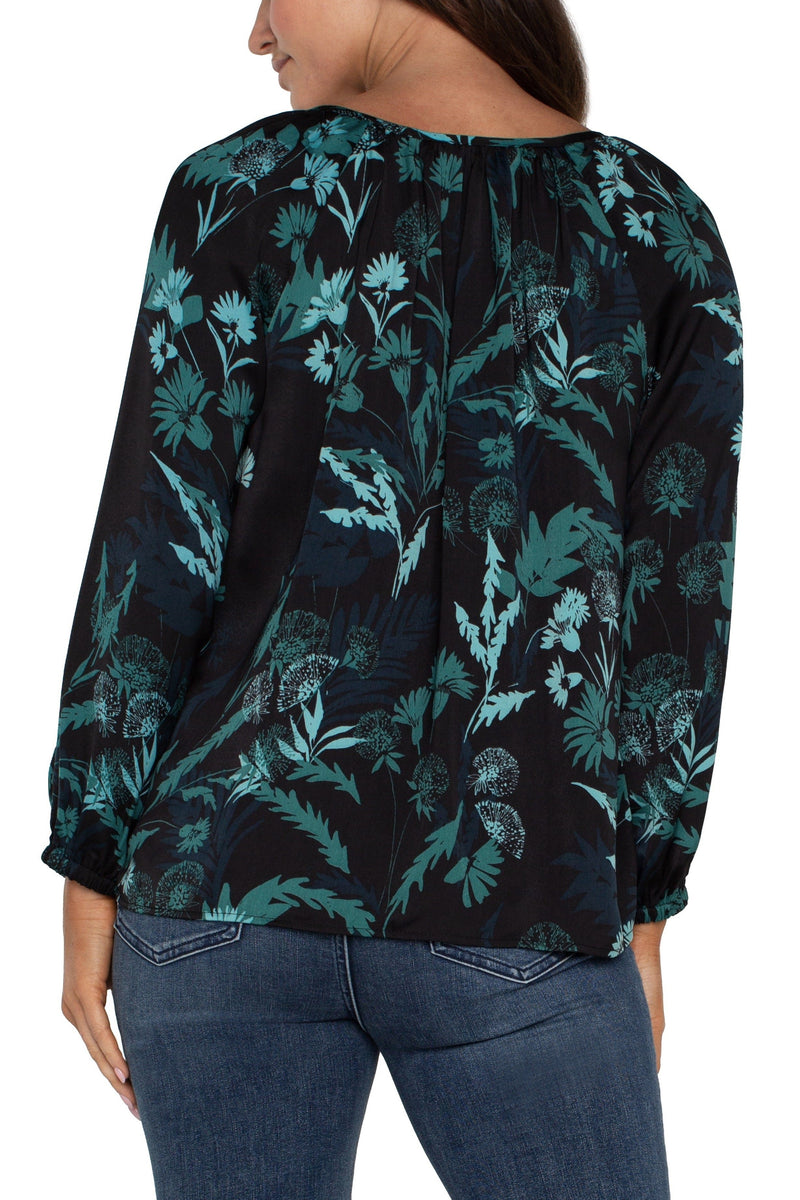 Foliage Shirred Woven Blouse