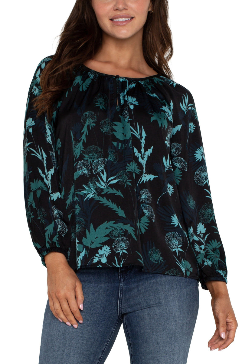 Foliage Shirred Woven Blouse