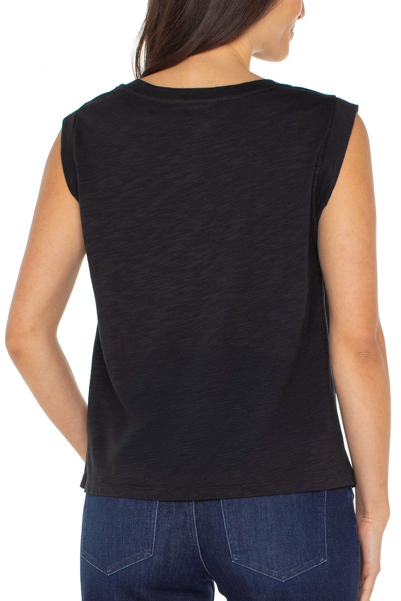 Sleeveless Woven To Knit Top