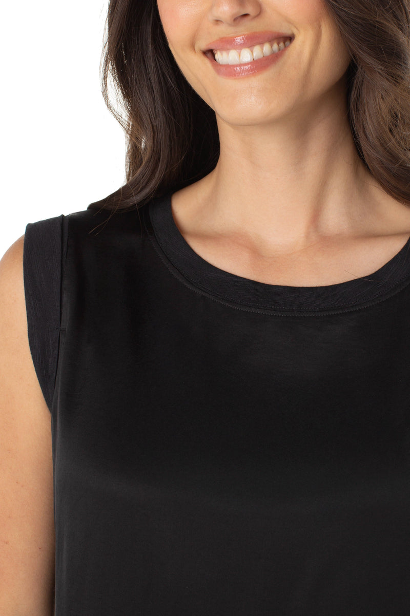 Sleeveless Woven To Knit Top