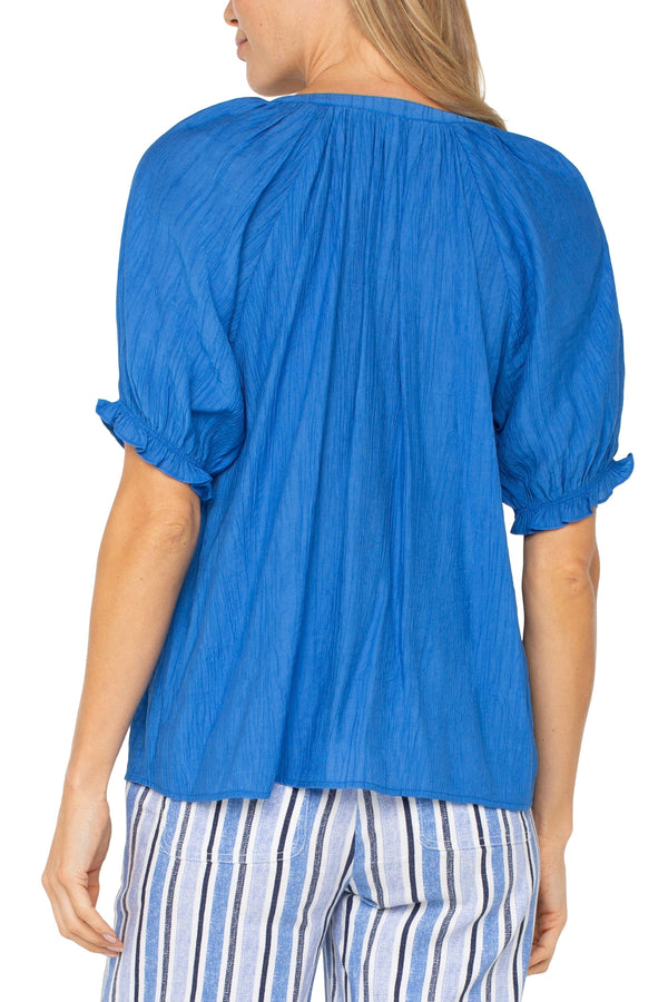 Puff Sleeve Half Placket Blouse
