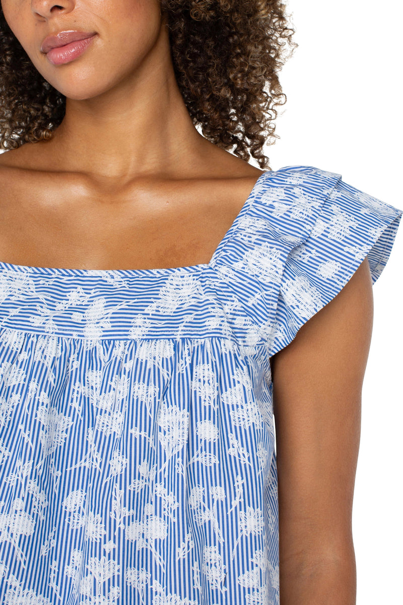 Floral Stripe Square Neck Woven Top