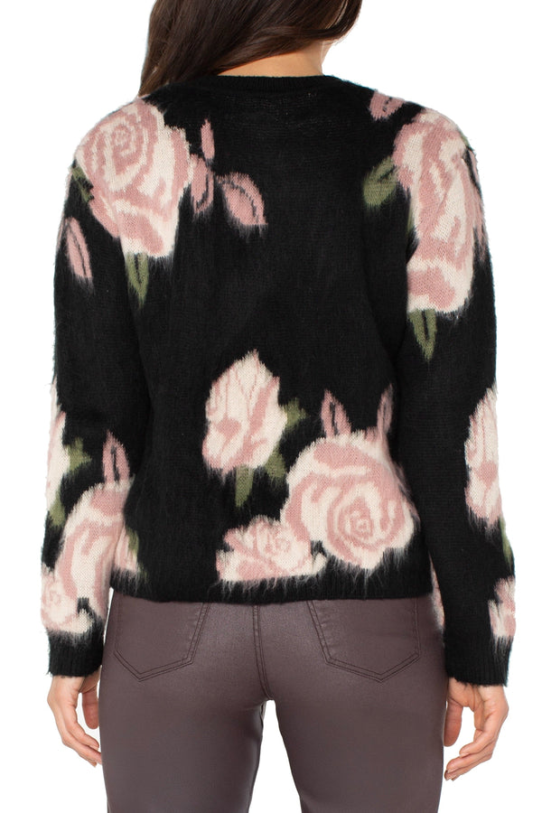 Floral Brushed Knit Crew Neck Sweater