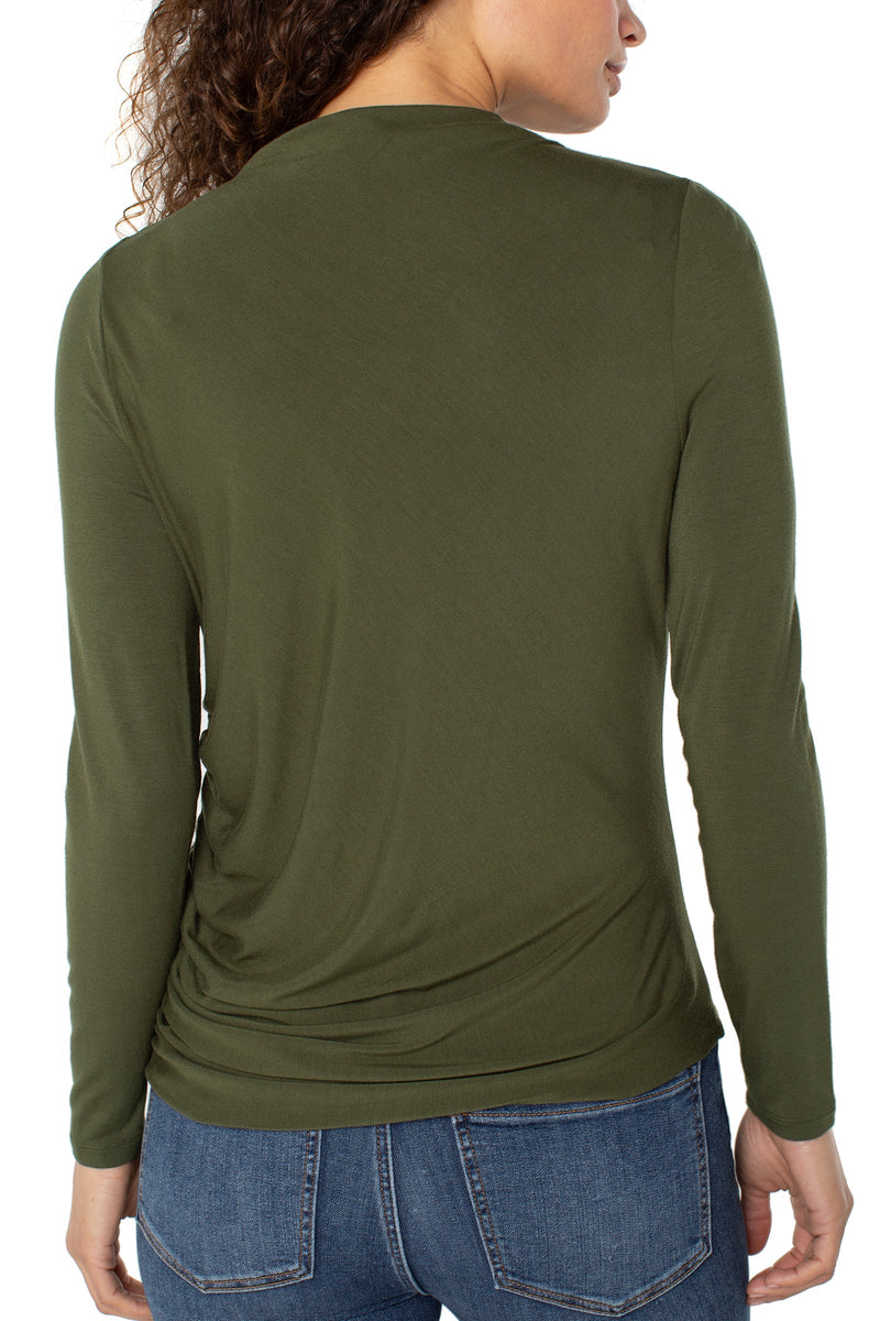 Shirred Mock Neck Knit Top - forest shade