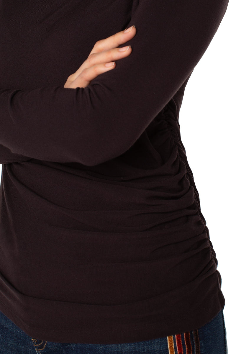 Shirred Mock Neck Knit Top - java