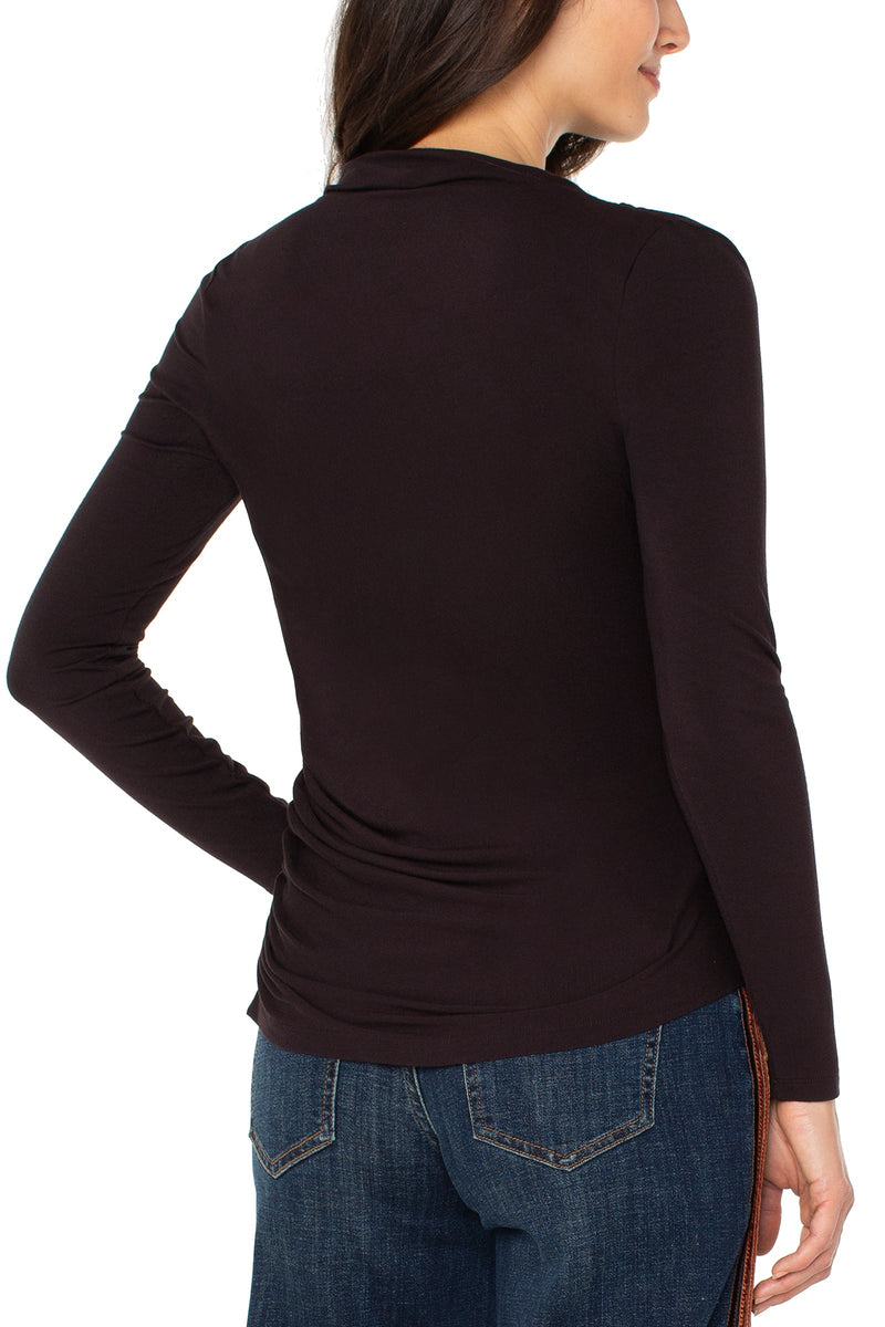 Shirred Mock Neck Knit Top - java