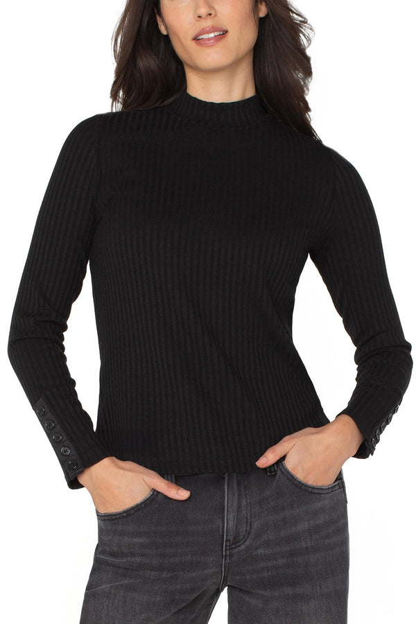 Mock Neck Knit Top With Button Detail