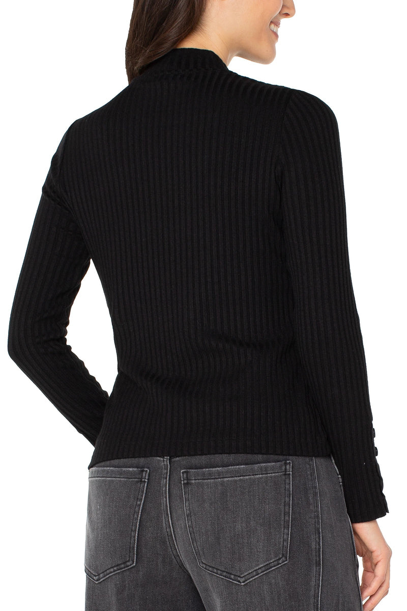 Mock Neck Knit Top With Button Detail