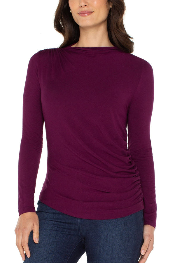 Shirred Mock Neck Knit Top