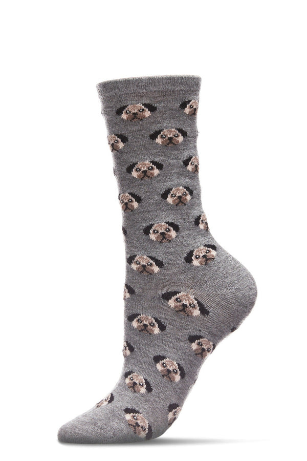 Pretty Puppy Dog Face Cashmere Blend Crew Socks