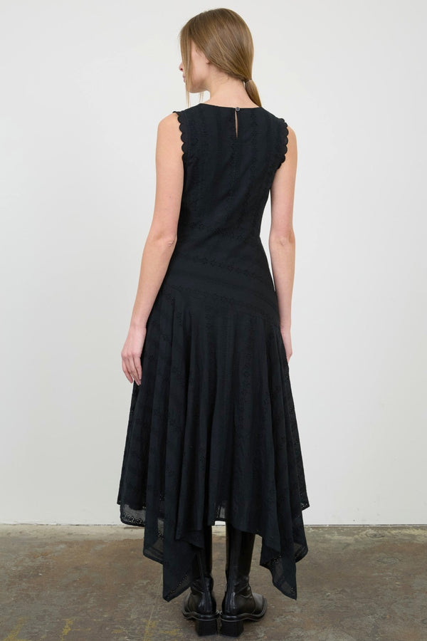 Stripe Eyelet Detail Handkerchief Hem Midi Dress