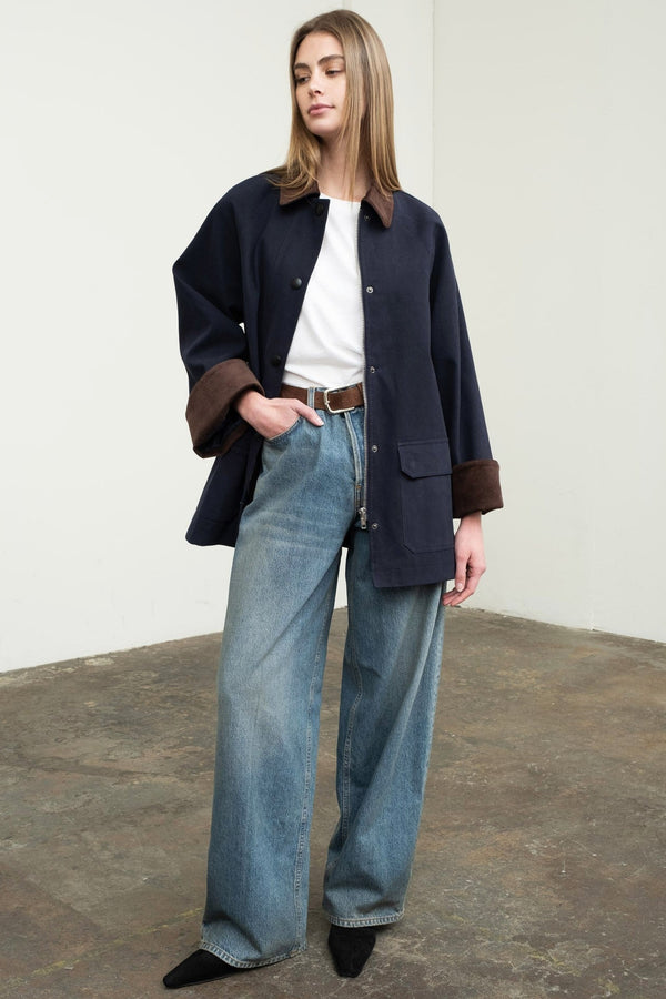 Contrast Corduroy Oversized Jacket