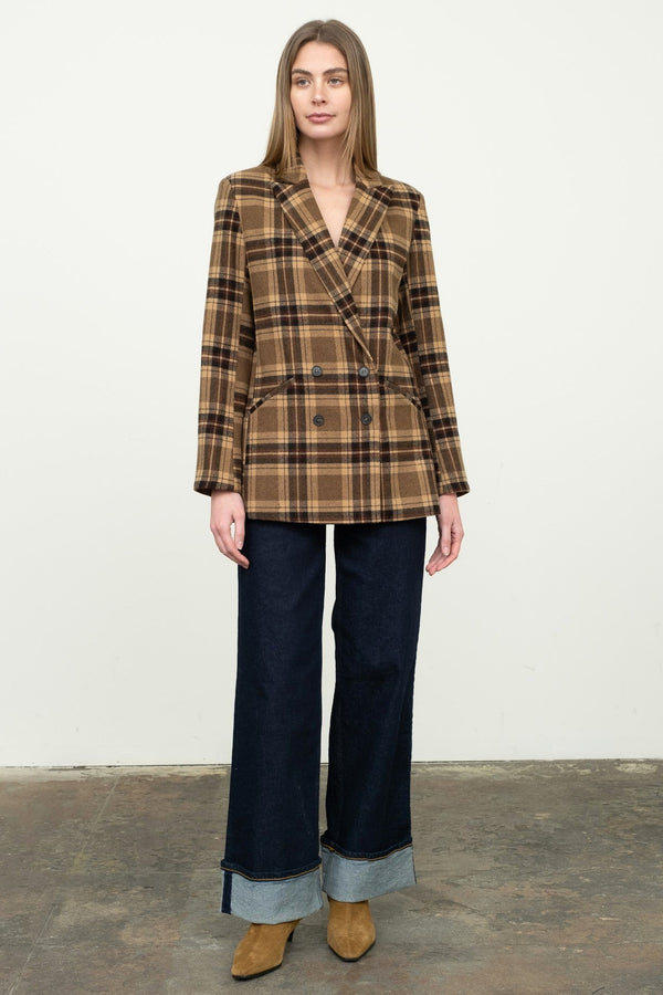 Plaid Mid-Length Blazer Jacket
