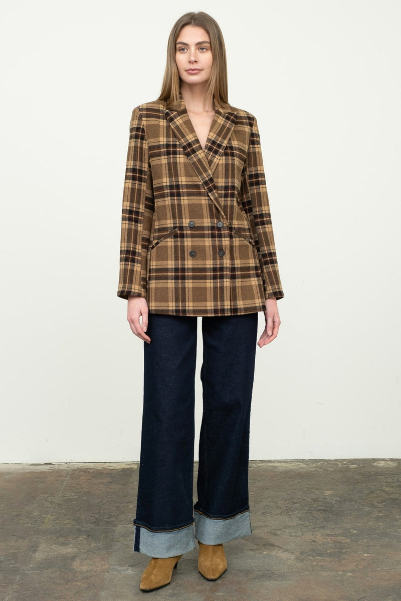 Plaid Mid-Length Blazer Jacket