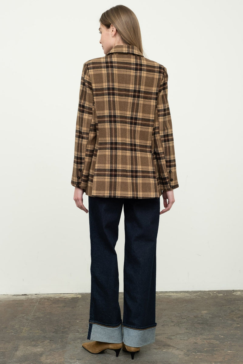 Plaid Mid-Length Blazer Jacket