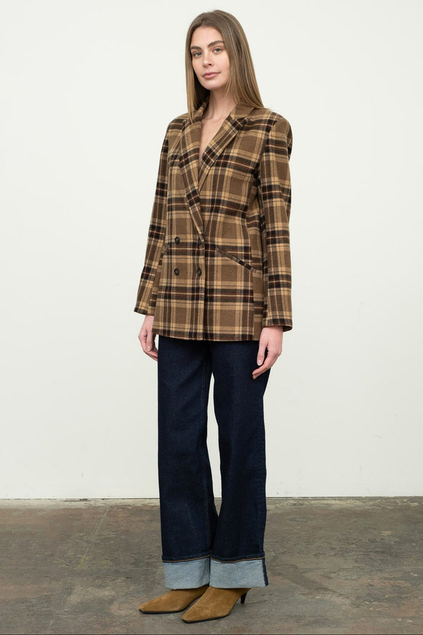 Plaid Mid-Length Blazer Jacket