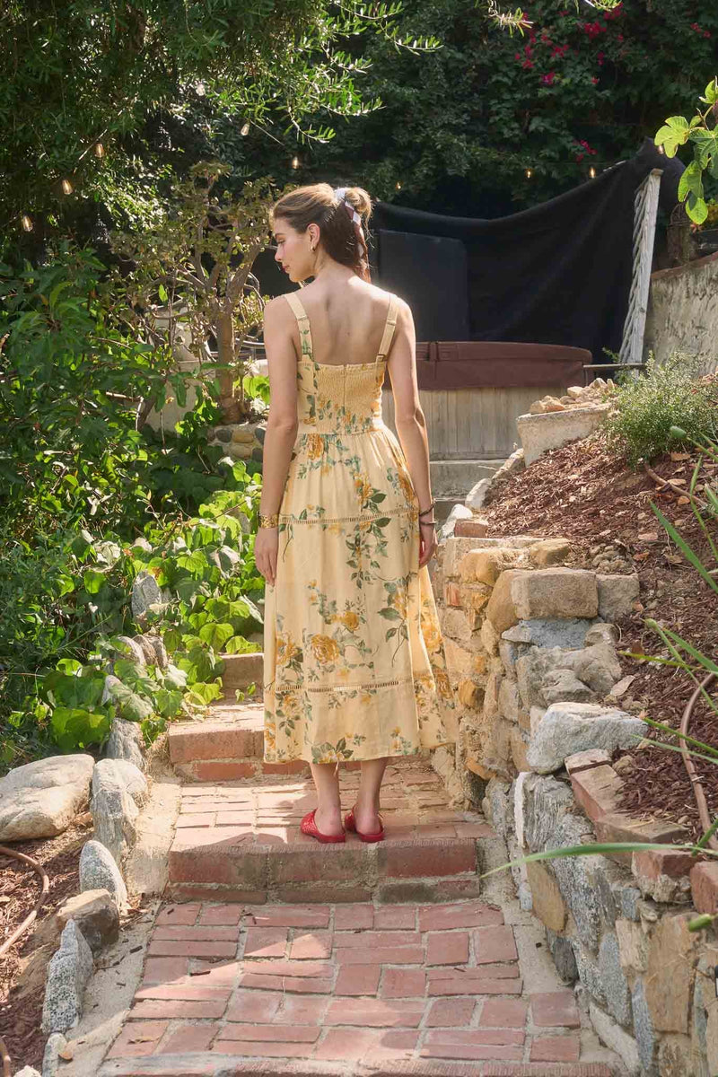 Sleeveless Square Neck Floral Print Midi Dress | Moon River