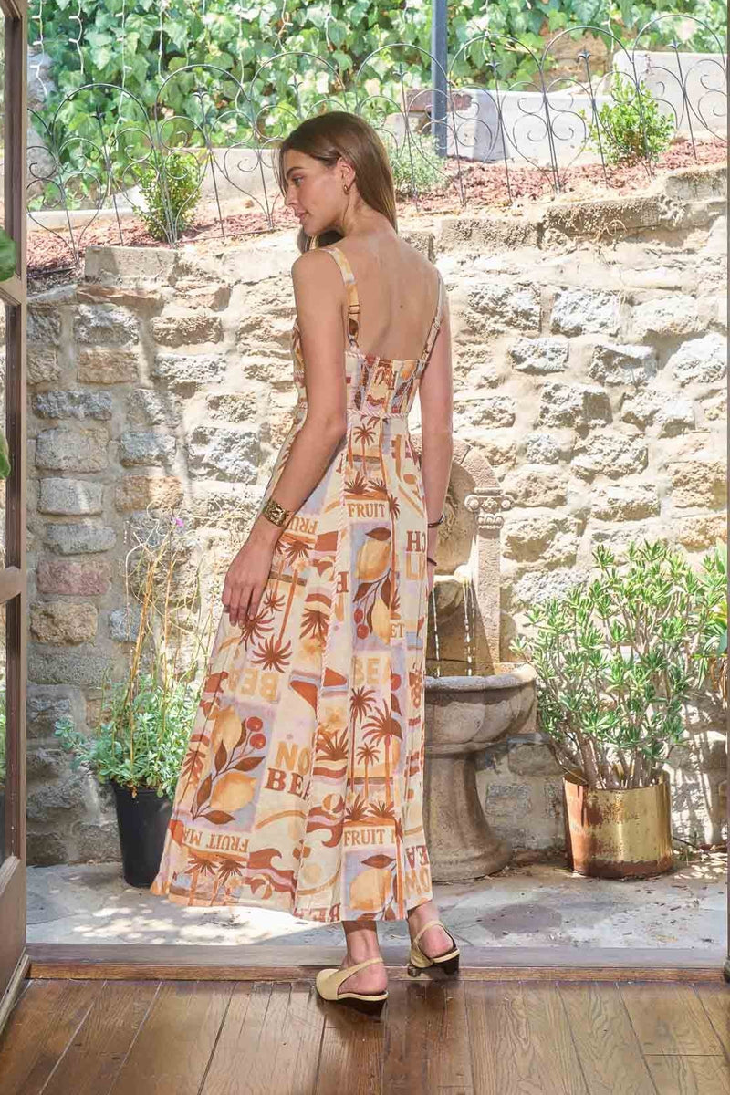 Moon River Square Neck Midi Dress - Ivory Multi