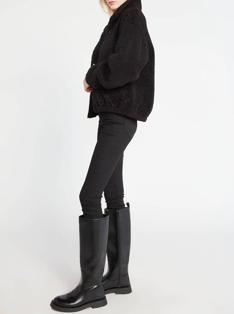 Faux Shearling Cropped Jacket - black