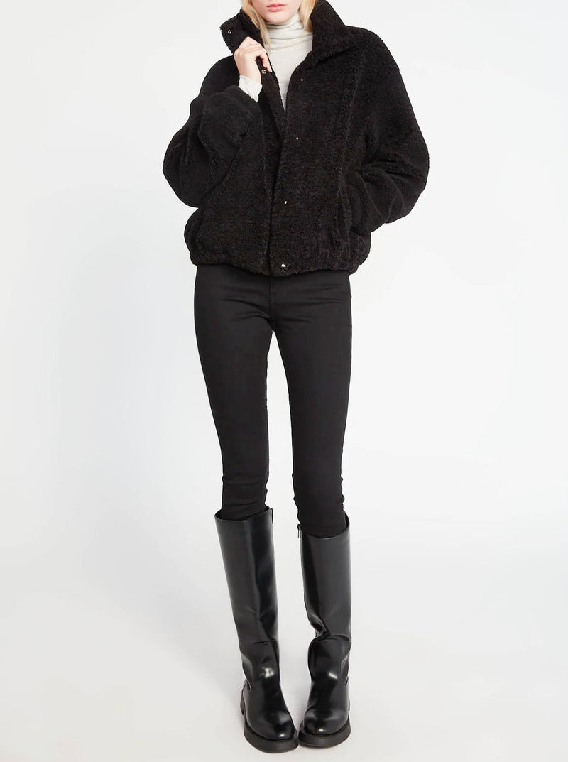 Faux Shearling Cropped Jacket - black