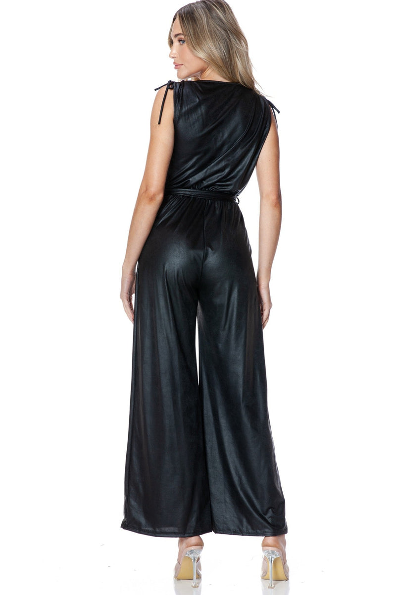 Faux Leather Surplice Jumpsuit