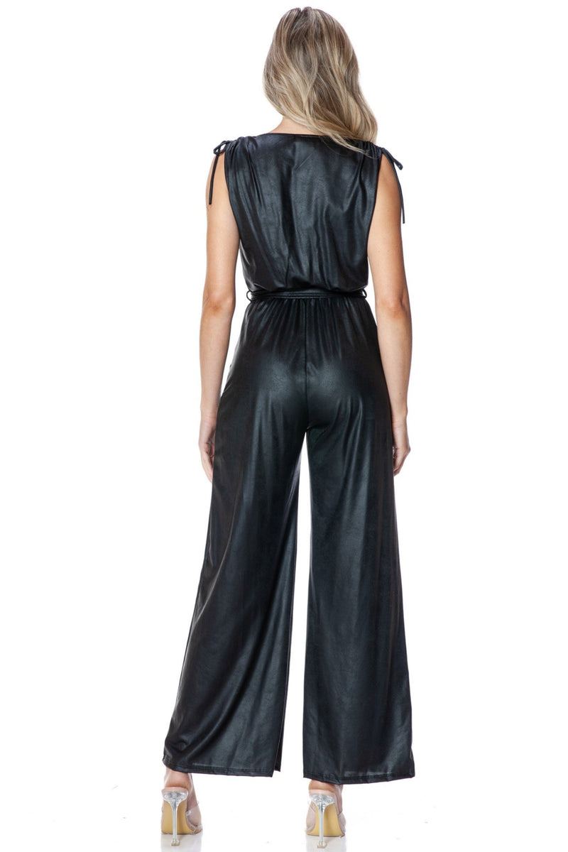 Faux Leather Surplice Jumpsuit