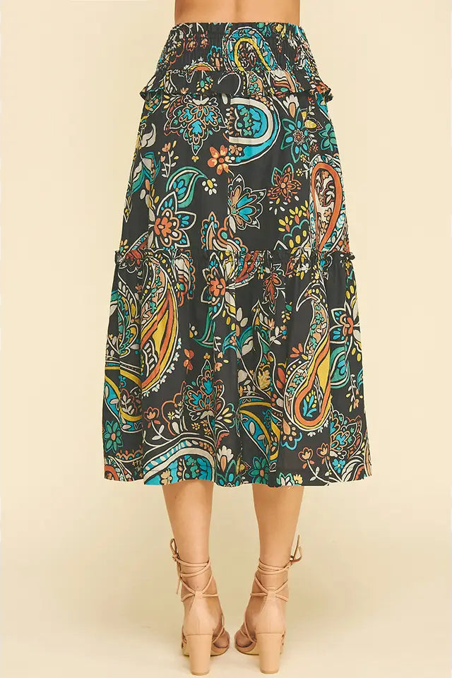 Paisley Print Midi Skirt