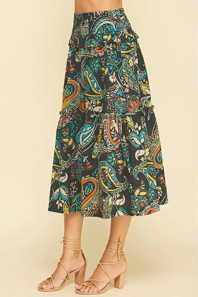 Paisley Print Midi Skirt
