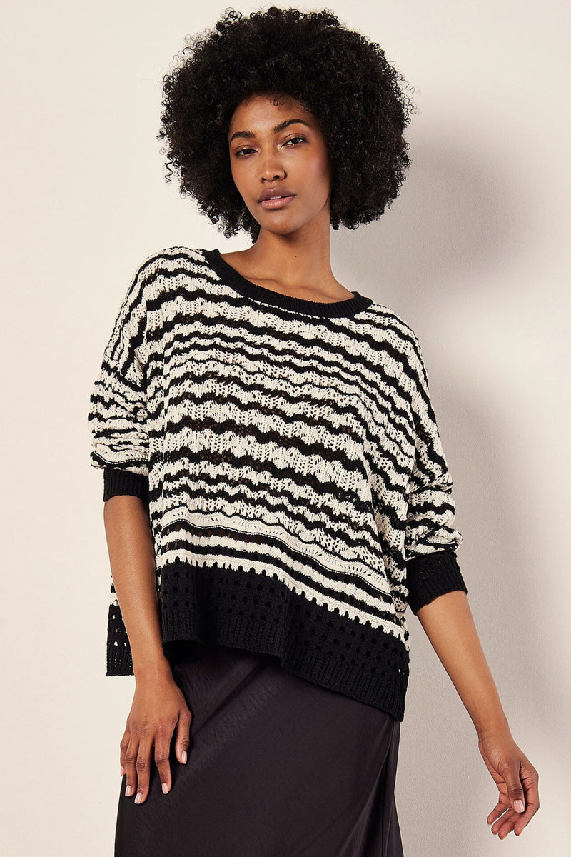 Pointelle Stripe Crochet Pullover