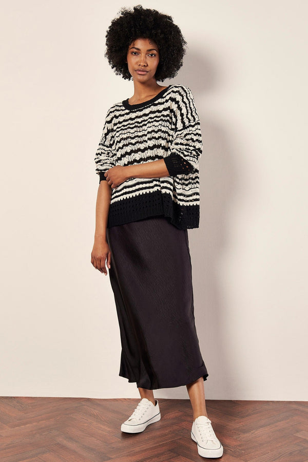 Pointelle Stripe Crochet Pullover