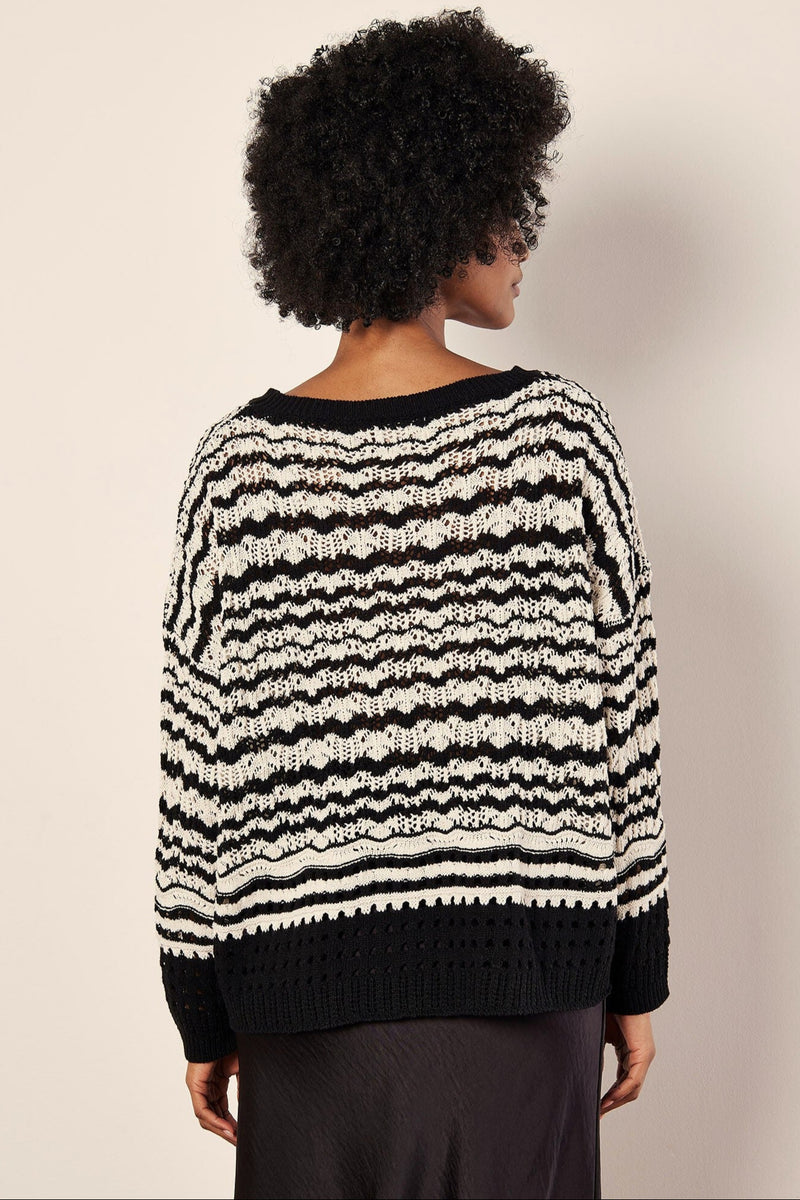 Pointelle Stripe Crochet Pullover