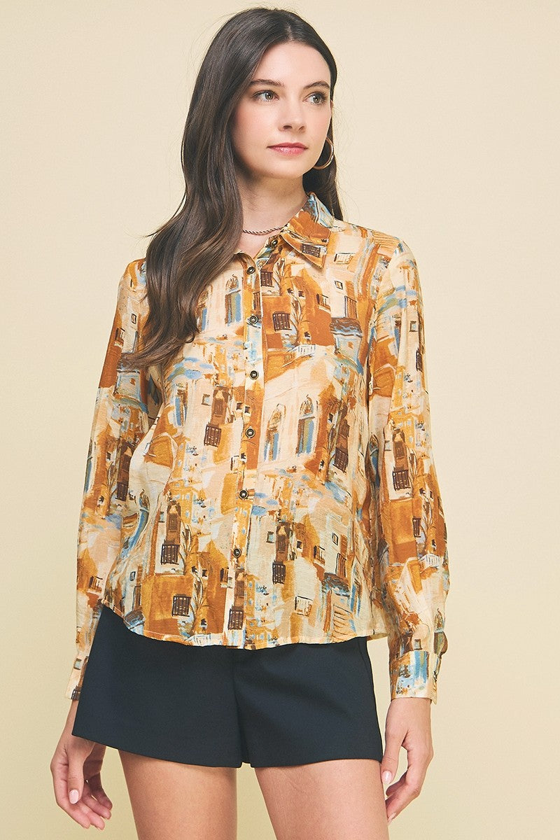 Printed Button Down Shirt